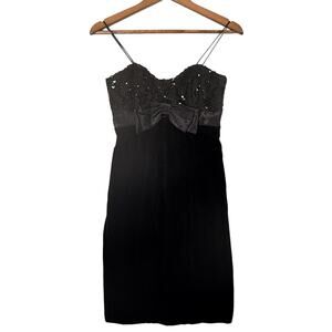 Vtg 80s Velvet Sequin Whimsigoth Cocktail Dress Blk WOMENS Size 3/4 Prom Scarlet